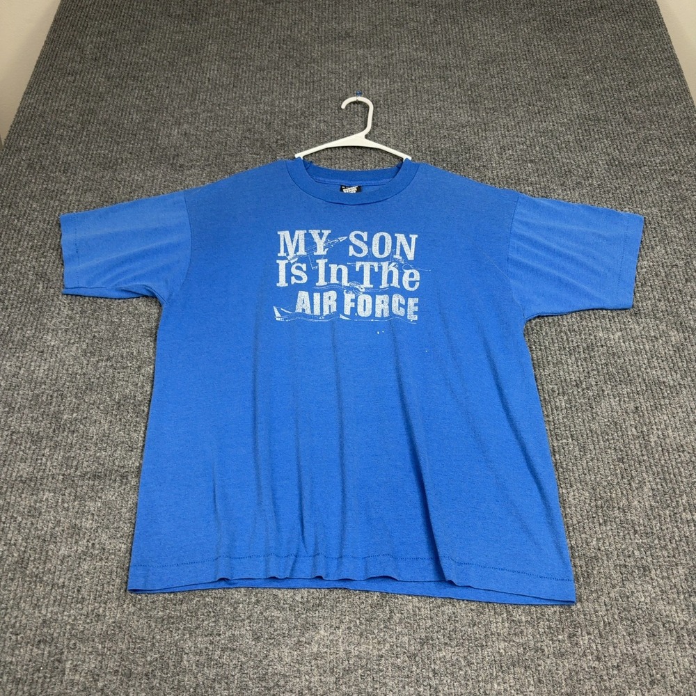 VTG Screen Stars T-Shirt Mens XL Blue My Son Is In The Air Force Single Stitch